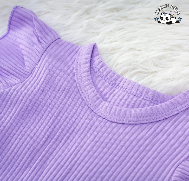 LEZONKIDS - Customizable OEM ODM Summer Children Girls Cotton Top Shirt Sweet Girls Clothing Set